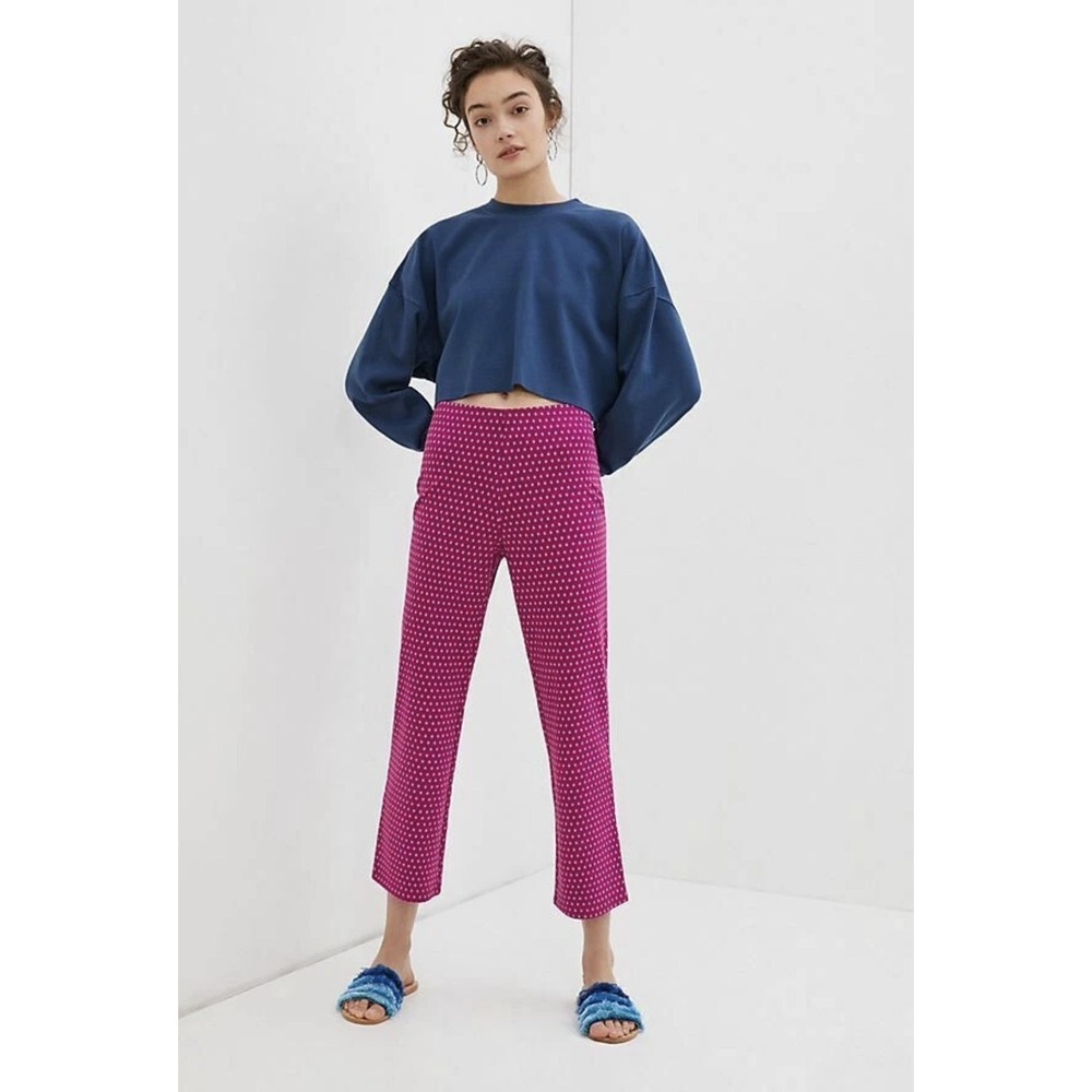 Anthropologie Pink/White Polka Dot Flat Front Dress Pants Women's XS
